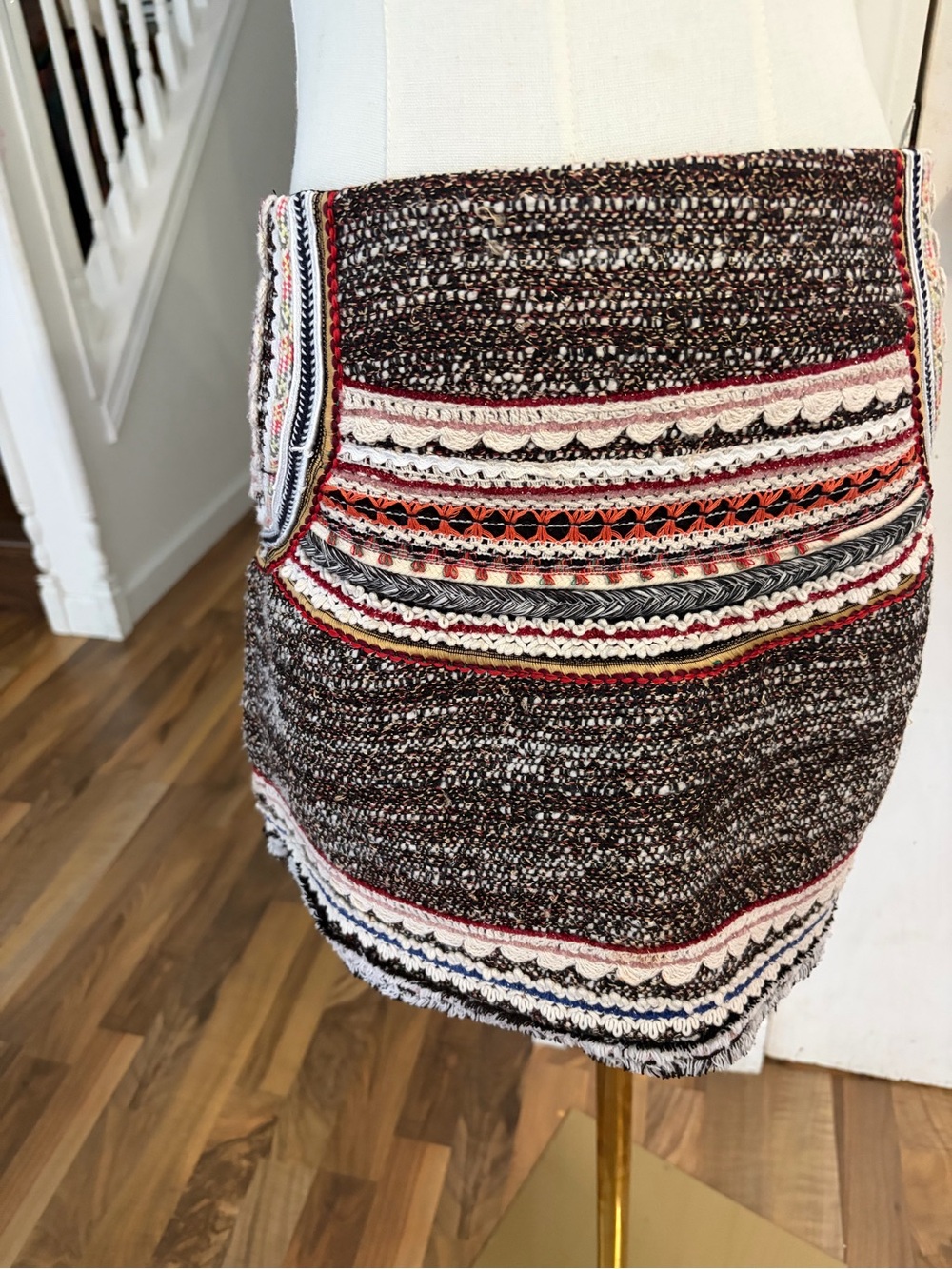 Unique Statement Piece Tweed Mini Skirt Brown Brown Multi, Large, Like New